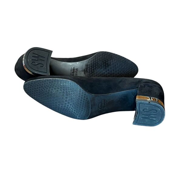 Stuart Weitzman Laney Suede Pumps Block Heel withGold Accent in Black NWOB Size - Picture 6 of 10